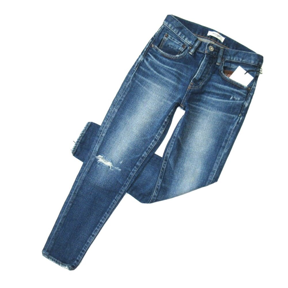 NWT Moussy Vintage Falkner Skinny in Dark Blue Distressed Stretch Jeans 25 $350